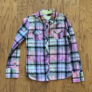 Justice button up plaid shirt size 10